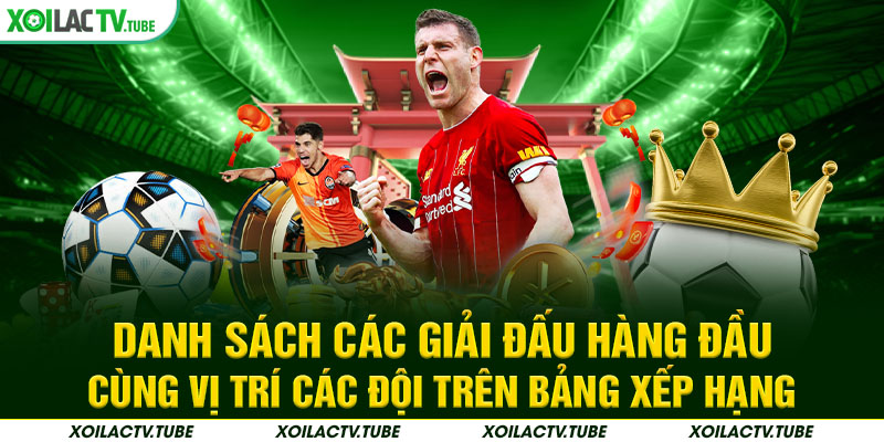 BẢNG XẾP HẠNG 1 Danh sách các giải đấu hàng đầu cùng vị trí các đội trên bảng xếp hạng